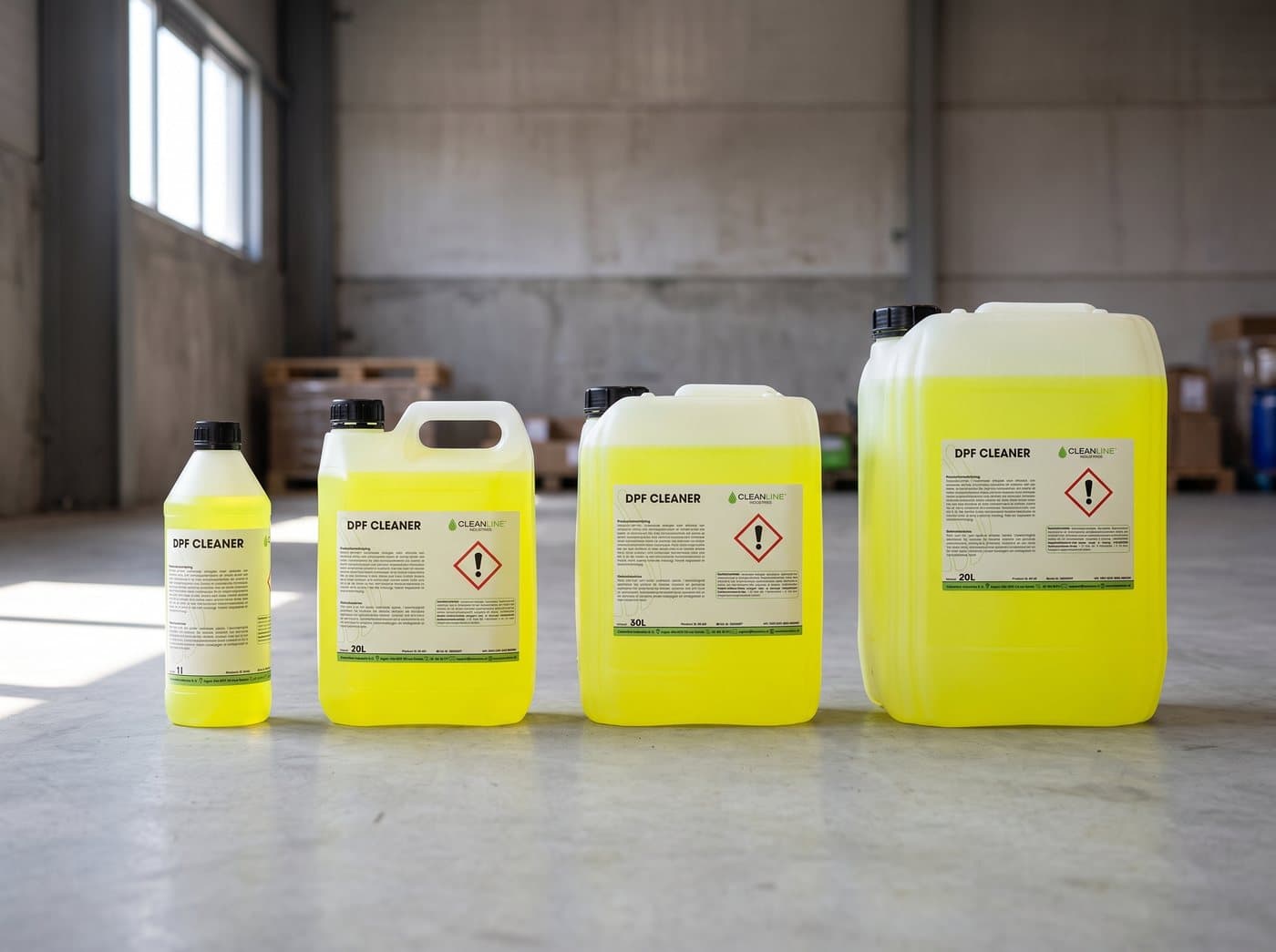 Tanica da 20 litri di Cleanline DPF Cleaner in officina